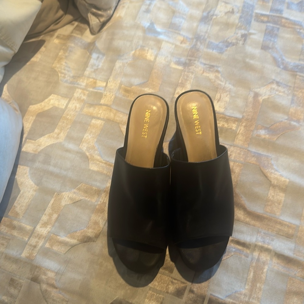 Black Nine West mules